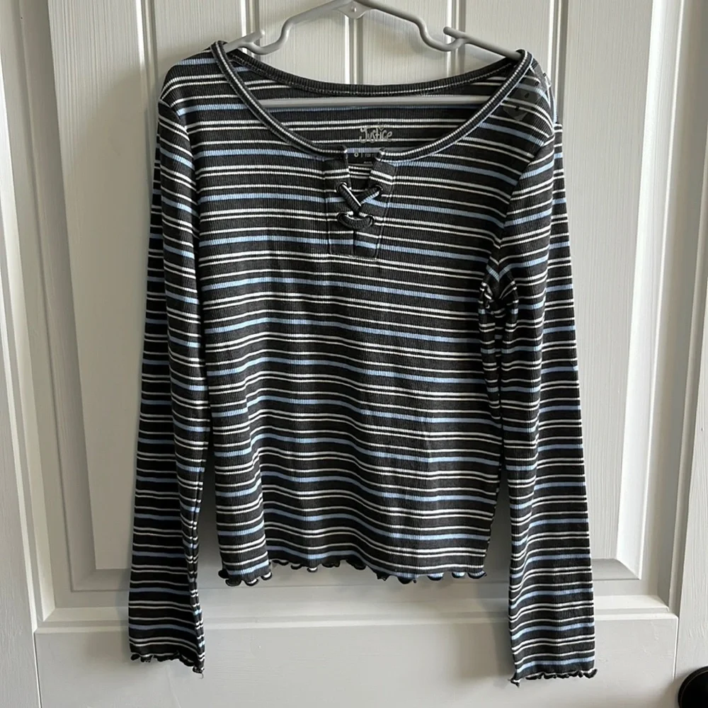 NWOT Justice Striped Caged Neck Shirt